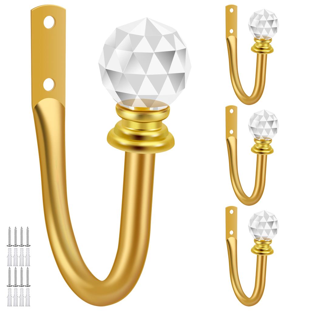 4Pcs Curtain Holdbacks Decorative Metal Curtain Tie Back with Acrylic Crystal Ball Curtain Pull Back Living Room Bedroom Decor