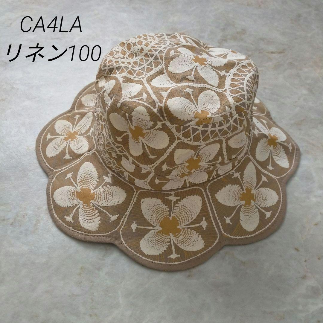 Used [Good Condition] CA4LA Casilla Linen 100 Scalloped Hemp Hat Hat Floral Pattern