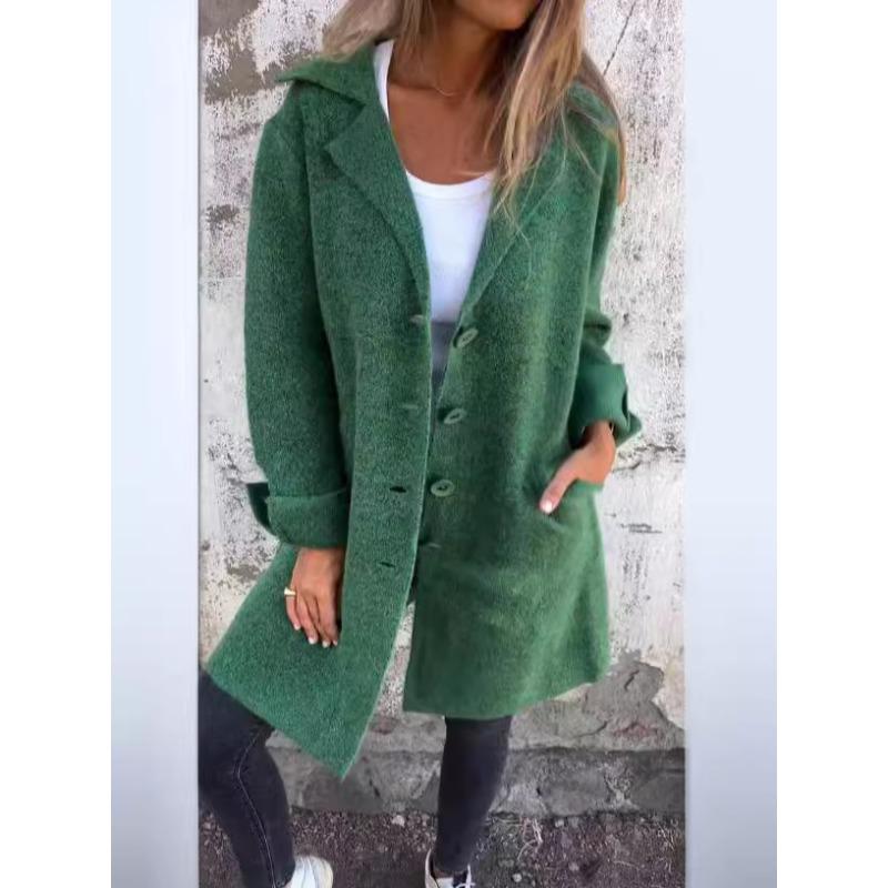 HNXC Women's Long Sleeve Lapel Collar Vintage Casual Solid Color Print Autumn Winter Jackets & Coats Classic Exquisite