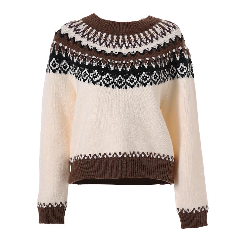 

Betu Women s Retro Jacquard Color-Block Knit Sweater M
