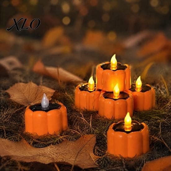 Eco Friendly Solar Garden Accents Pumpkin Light, Flickering LED Candle Lantern, Waterproof Halloween Landscape Lighting Decor Outdoor Lawn Lamp