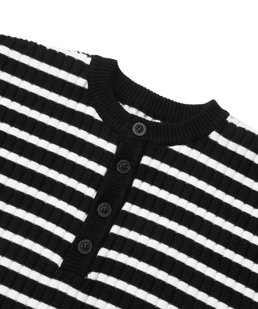 DOFFJASON Striped Henley Neck Knit Black