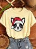 Frenchie Christmas Print Women's T-Shirts Retro Dog Santa Hat Design T-Shirts Tee Tops short sleeve Tshirts Tops Christmas Gifts