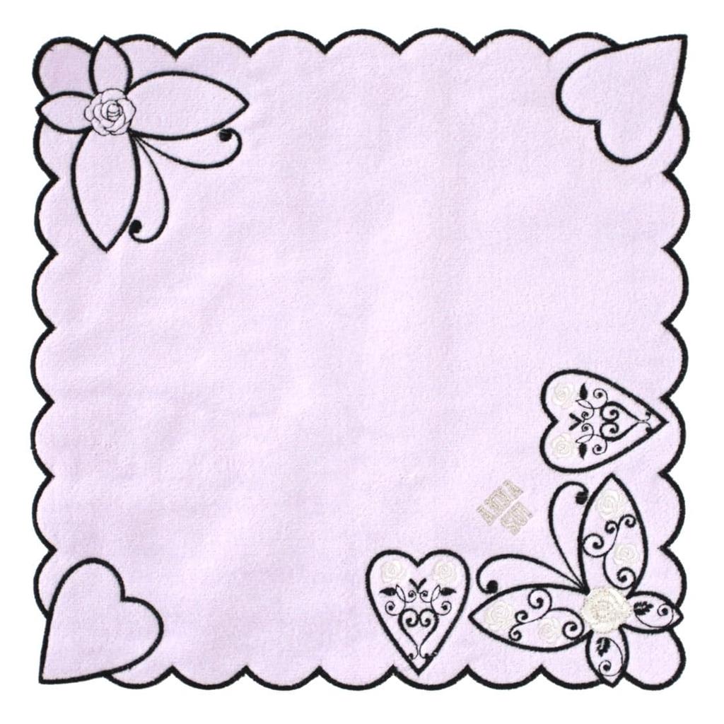Blooming Anna Sui Large Towel Handkerchief with Rose and Butterfly Embroidery Hand Anna Sui (Purple) [100% Cotton] Women's Towel, Approx. 28cm,