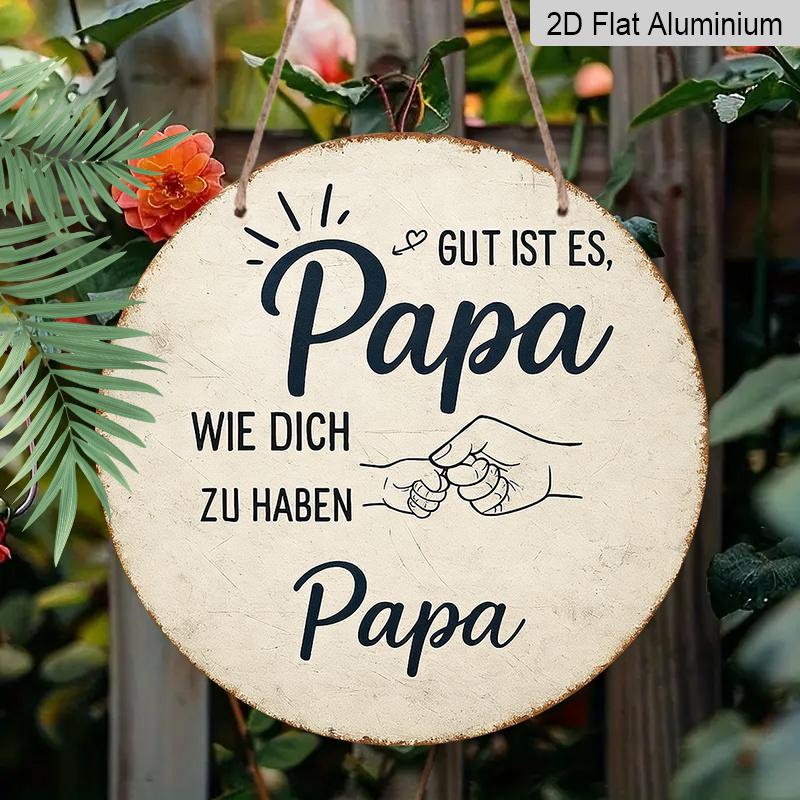 2D Flat, 1pc Vintage Aluminum Sign, German Father'S Gratitude Quote with Fist Pattern Decoration Plaque, Suitable for Bedroom, Living Room, Dining