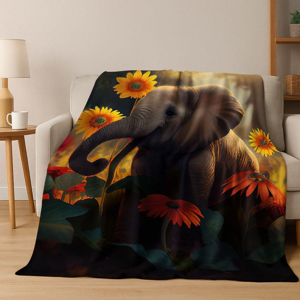 26 Style Wisdom Elephant Cartoon Flannel Blanket,Cozy Soft Throw Blanket for Home Bedroom Bed Sofa Picnic Office Cover Gift Kids