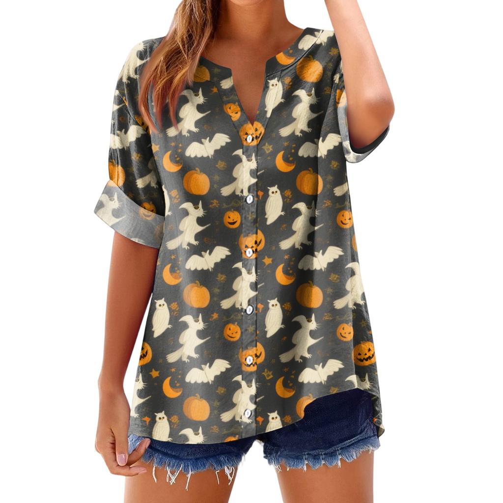 Women's Fashionable, Casual, Comfortable, Loose-Fitting Halloween Print Top