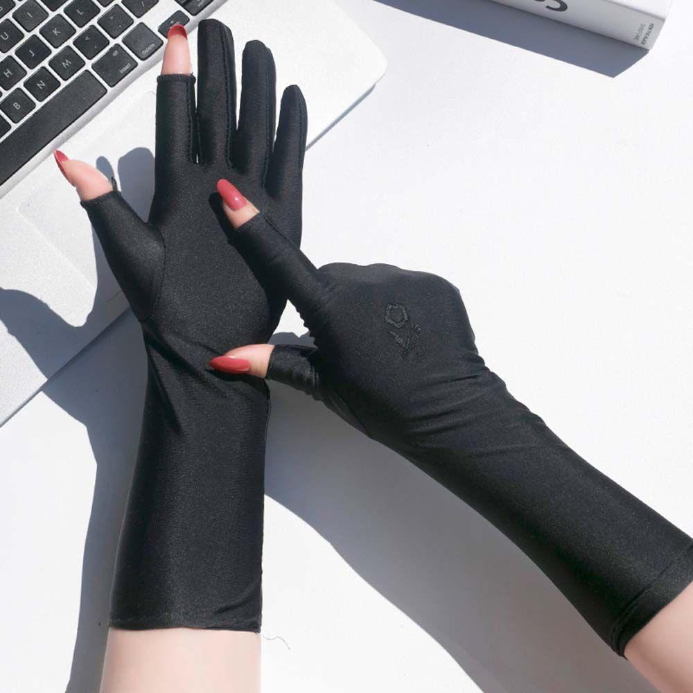 Driving Gloves Ice Silk Mittens Sunscreen Women's Flower Gloves Sun Protection Cover