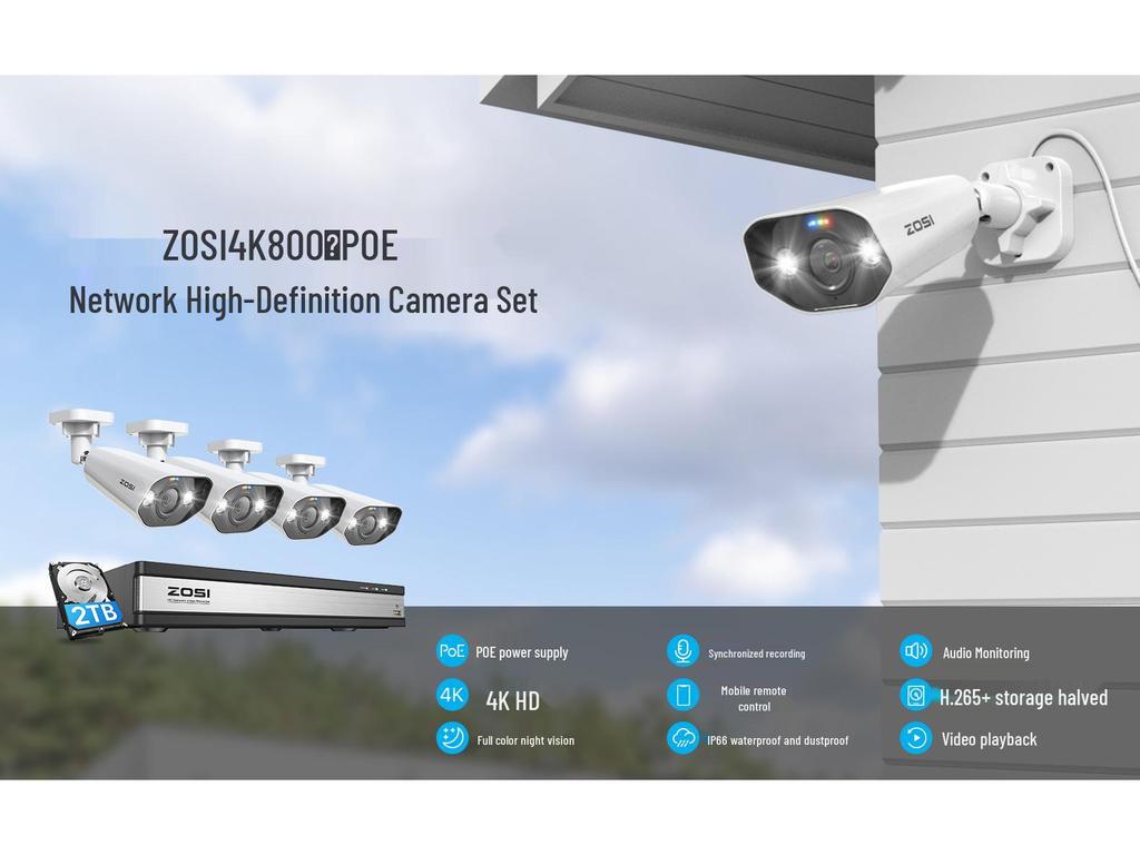 Zhoushi 8MP POE Full-Color Outdoor Camera HD Network Monitoring Kit