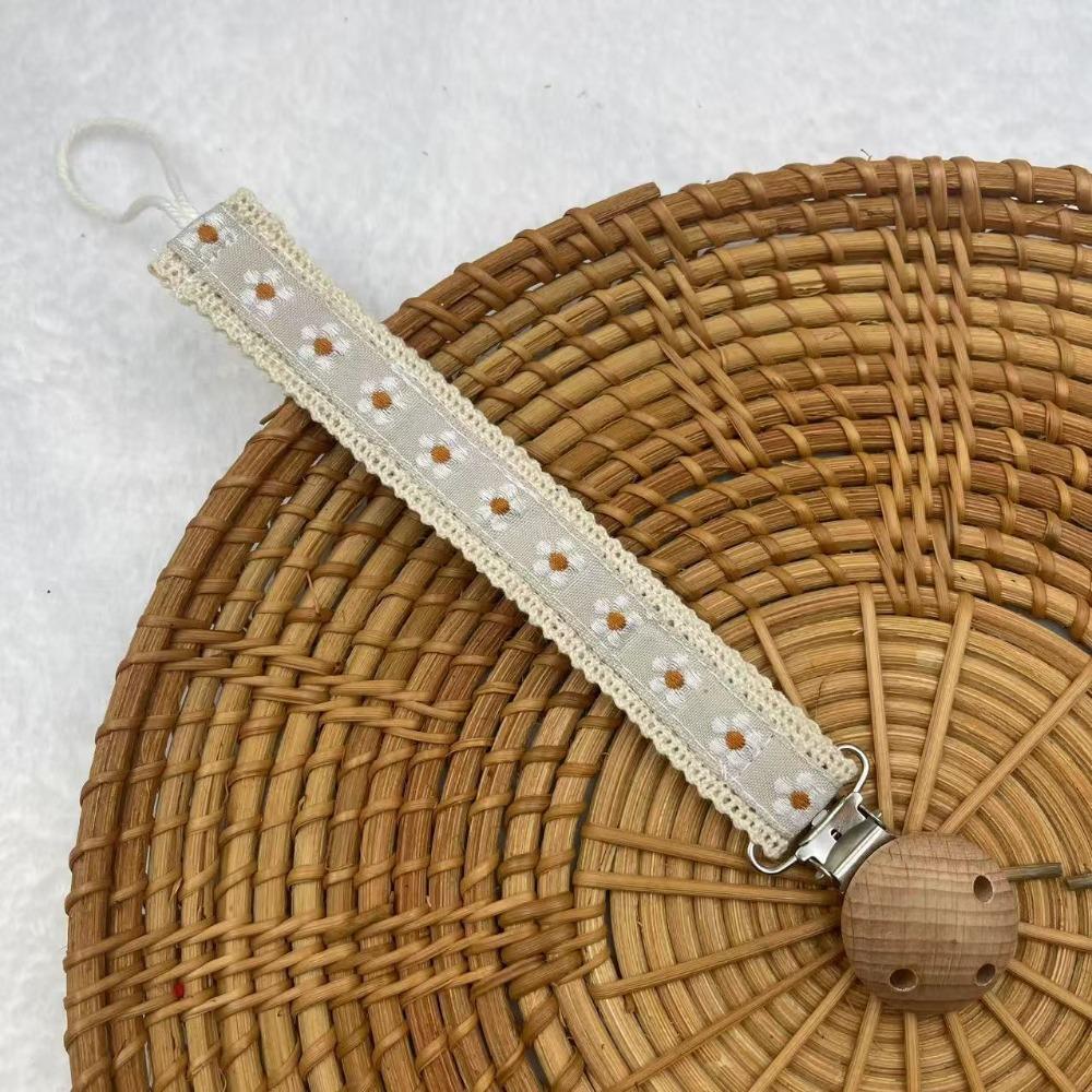 Wooden Dummy Nipple Holder Cute Flower Print Teether Pendant New Baby Pacifier Chain  Baby Use