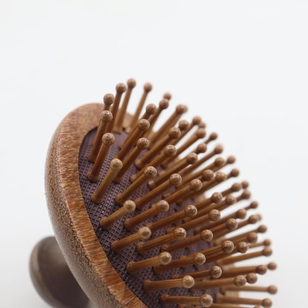 Golden Silk Sandalwood Round Massage Comb for Scalp Therapy and Hair Straightening