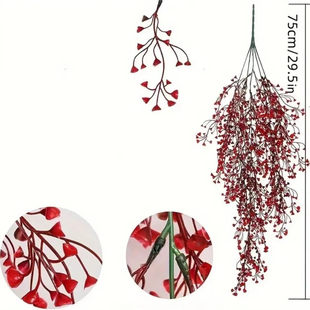Artificial Hanging Plants 4 Pack Faux Plastic Vine with Red Flower Green Decoration for Indoor Outdoor Balcony