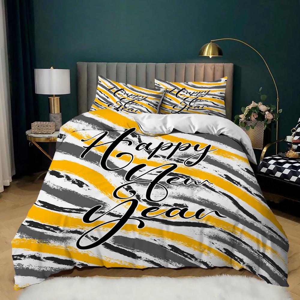 Stripe Kit 3D Digital Festival Printing Quilt Cover Bedding Plaid Three-Piece Set