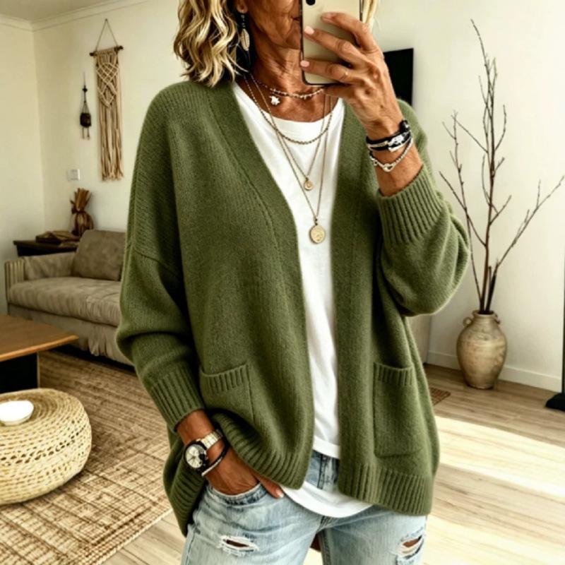 European and American Women's Solid Color Sweater Coat: Loose, Cozy Cardigan for Autumn/Winter