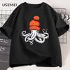 Octopus Orange Beanie Cotton T-shirt Japanese Style Graphic Tees Casual Cotton Short Sleeve Round Neck Tshirts Unisex Clothes