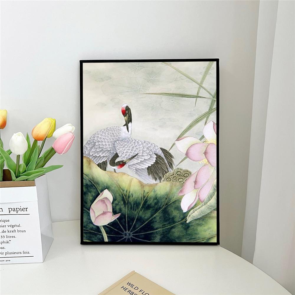 1pc Traditional Chinese Feng S-Shui Plum Orchid Bamboo Landscape Self-adhesive Art Poster Waterproof Paper Sticker Wall Decor