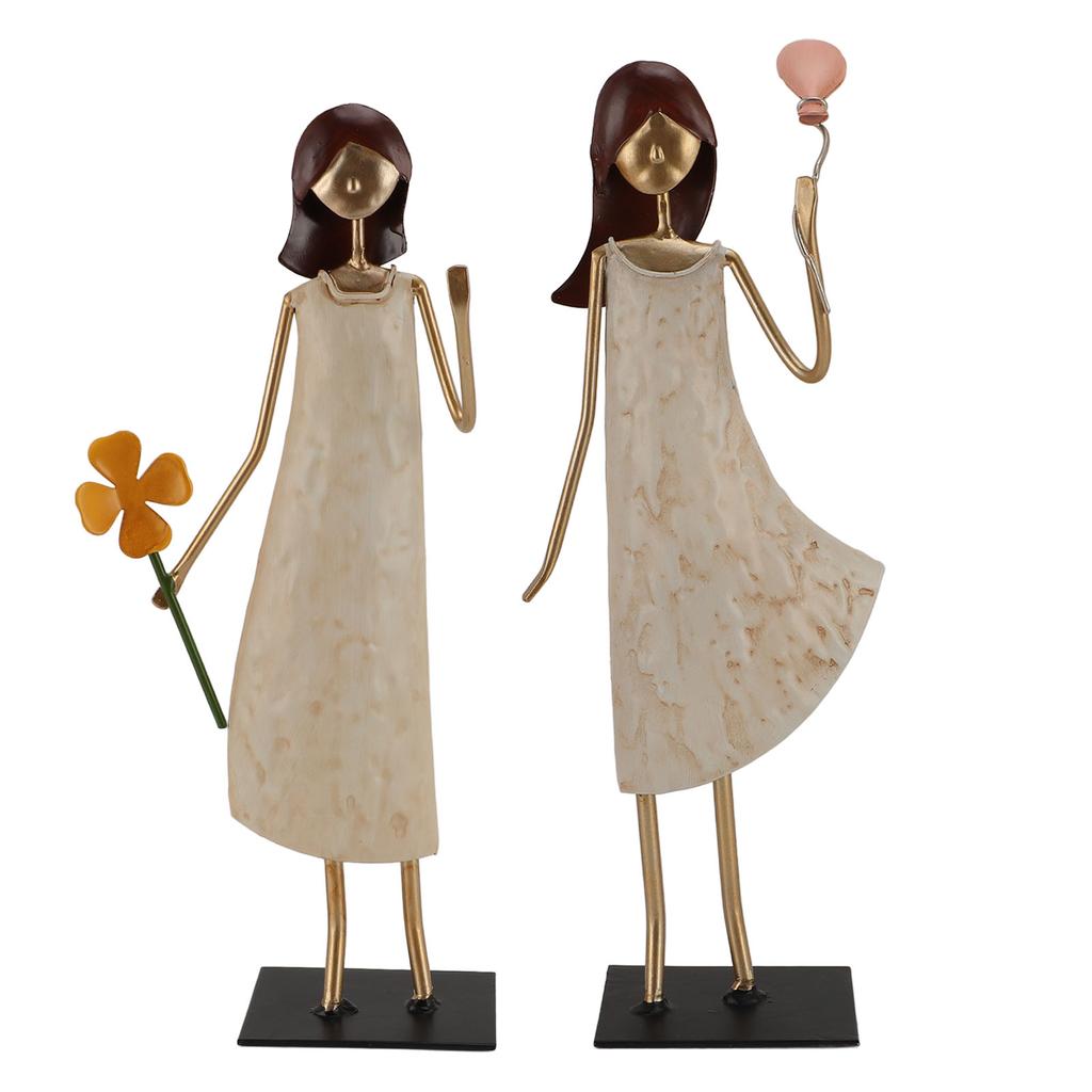 Metal Girl Statue Vintage Iron Art Standing People Figurine Desk Ornament for Home Study Living Room