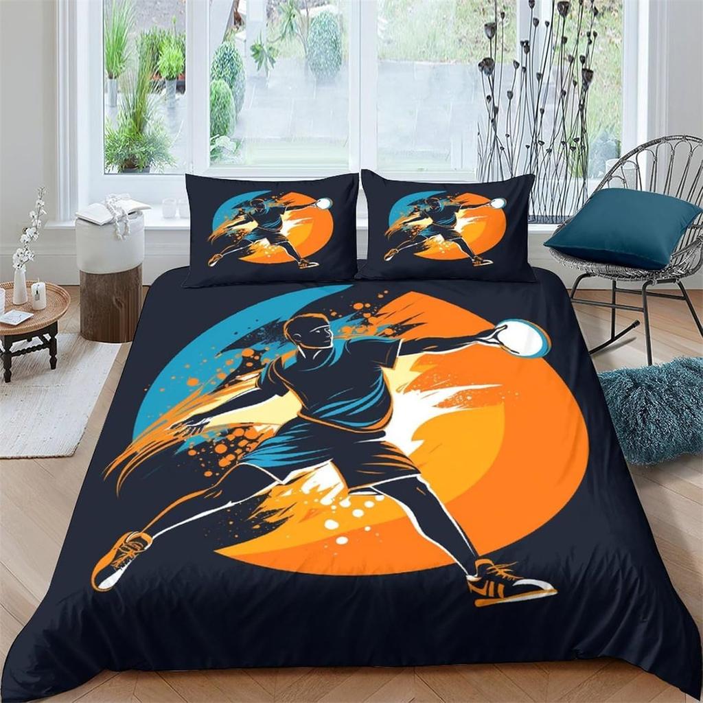 Tennis Player Duvet Cover Set,Ball Sports Games Themed Bedding Set,Sporting Equipment Quilt Cover For Kids Boys Teens Room Decor