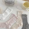 Elegant Hollow Out Breathable Mesh Middle Calf Socks Seamless Cotton Solid Color Ruffle Turn Cuff Crew Socks for Women