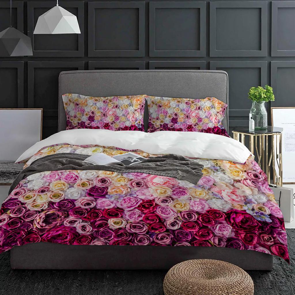 Colorful Rose Flower Duvet Cover With Pillow Case Custom 3pcs Bedding Set Quilt Cover Double Bed Home Textile