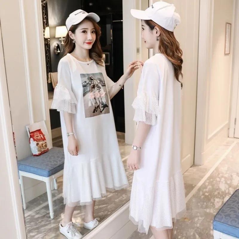 

Стильное корейское летнее платье для беременных: Юбка-фея из сетки и свободный топ для поздних сроков беременности XXL 145-165 lbs