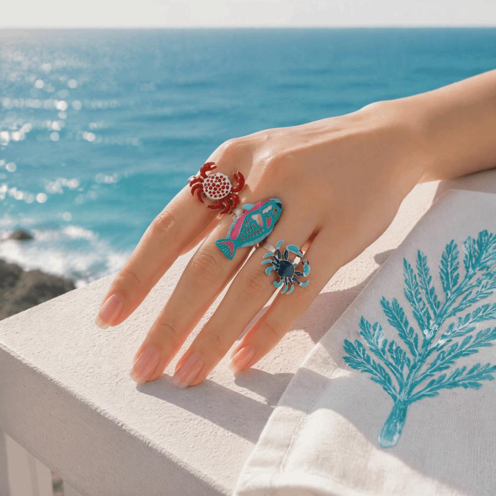 Open Design Drip Oil Rings Fish Shaped Rings Marine Creature Rings Enamel Band Rings For Women