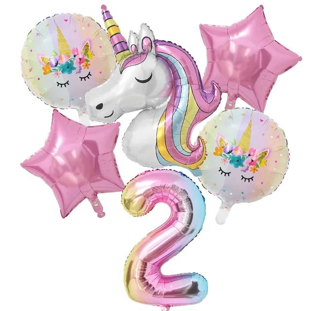 New 1Set Rainbow Unicorn Balloon 32 inch Number Foil Balloons 1st Kids Unicorn Theme Birthday Party Decorations Baby Shower Glob