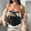 Sexy Vintage Strapless Tops Sleeveless Bow Lace Spliced Backless Bandage Camis Ladies Slim Sexy Streetwear Corset