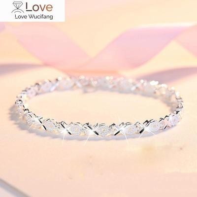 925 Sterling Silver X Bracelets Zircon Cross Charm Bracelets for Women Paired Bracelets Accessories Silver 925 Jewelry Bangles