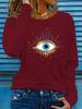 100% reines Polyester Damen Frühling und Herbst lockeres bequemes Augenmuster bedrucktes Langarm Rundhals T-Shirt