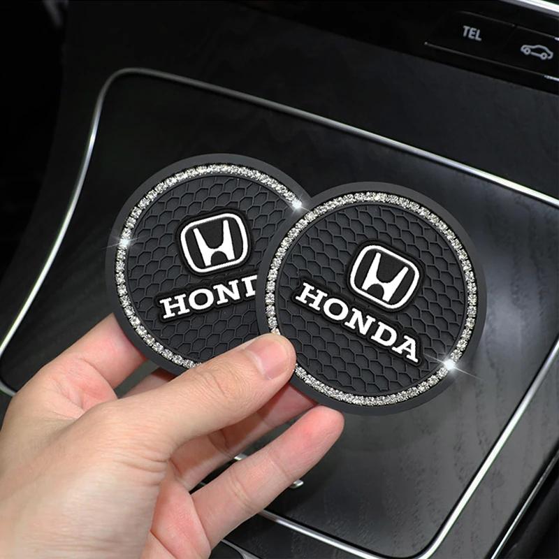 1/2pcs Non-slip Car Diamond Water Cup Pad Rhinestone Silicon Mat For Honda Civic FIT Accord Prelude CRV 5th City CRZ CRX Jazz FJ6