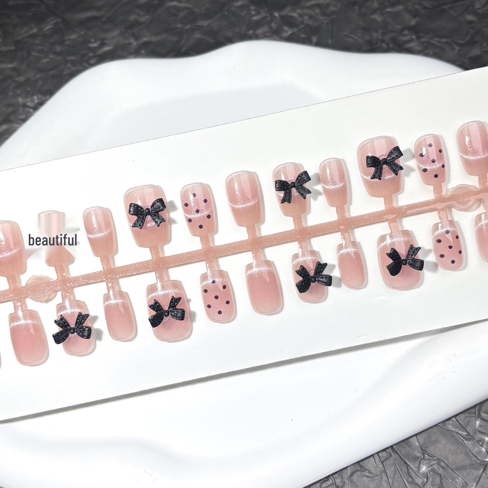 

Накладные ногти «Кошачий глаз» в горошек, Французский румянец, Эстетика феи, Набор из 10 штук.