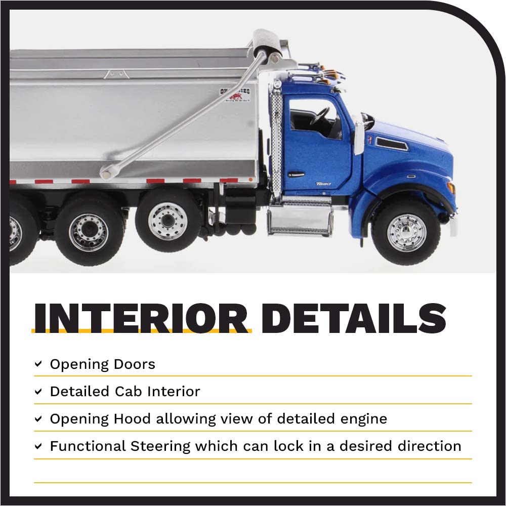 DIECAST MASTERS Kenworth T880 SF OX Stampede Dump Truck Metallic Blue/Silver