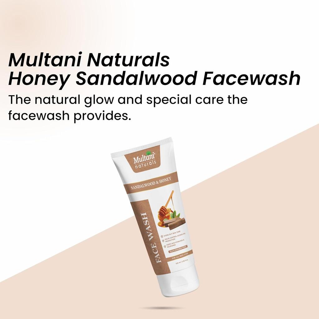 Multani Naturals Sandalwood Honey Face Wash 100 ml Unisex Herbal Cleanser Oil Control Radiant Glow Daily Use Skin Care