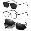Sunglasses Small Square Stainless Steel Eyeglass Frame Polarizced Clips Magnetic On Glasses Optical Magnet Eyeglasses 3 IN 1