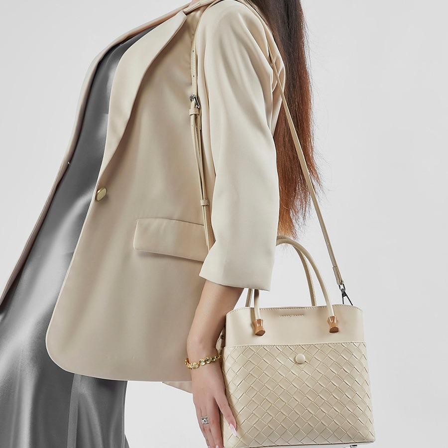 Leather Woven Women's Bags New Large-capacity Trendy Shoulder Handbags Versatile Commuter Tote Bags Bucket Bags