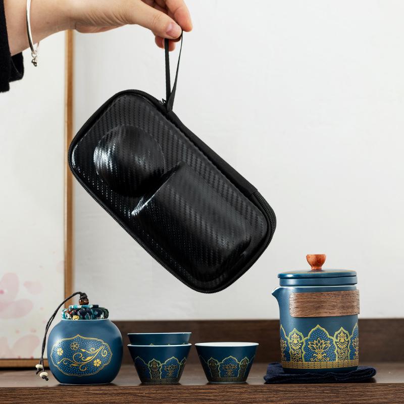 Dragon Boat Festival Portable Ceramic Kuaike Cup Travel Tea Set Outdoor Kung Fu Teapot Souvenir Ancient Rhyme Gift Set