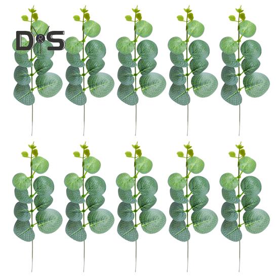 10Pcs Artificial Eucalyptus Leaves Branch with Stem Realistic Reusable Faux Green Plants Greenery Home Table Centerpiece Decoration Photo Props