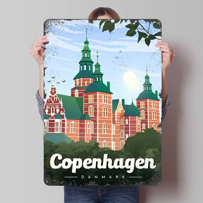 Copenhagen Denmark Travel Poster Customized Wall Art Vintage Metal Signs Retro Tin Plaque for Man Cave House Decor Coffee Bar