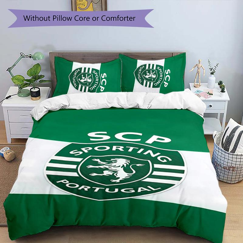 3pcs Sporting CP logo pattern bedding set duvet cover set includes duvet cover &pillowcases,perfect all season bedroom decoration&gift