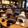 Women's Thickened Knitted Hat with Ear Covers - Warm, Cozy, Autumn/Winter Protection with Pom-Poms