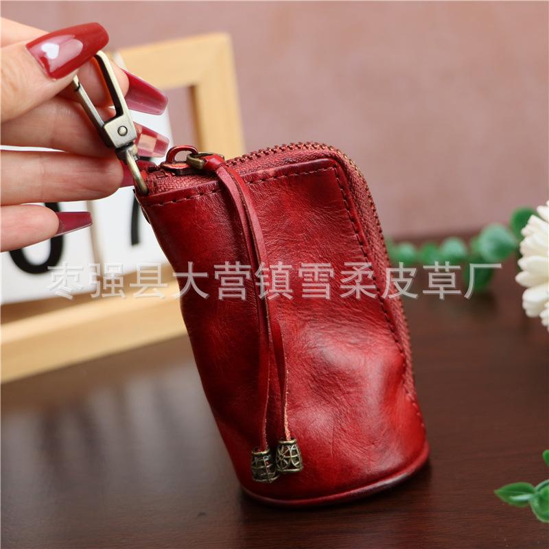 First-Layer Cowhide Retro Key Bag Waist Hanging Old Mini Large-Capacity Clutch Bag Hanging Buckle Key Bag
