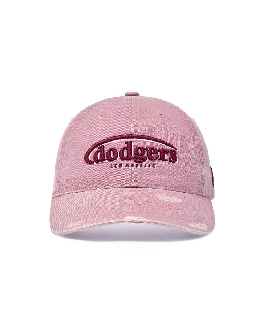 Emelbi Vintage Damaged Curve Logo Unstructured Ball Cap La (Pink)