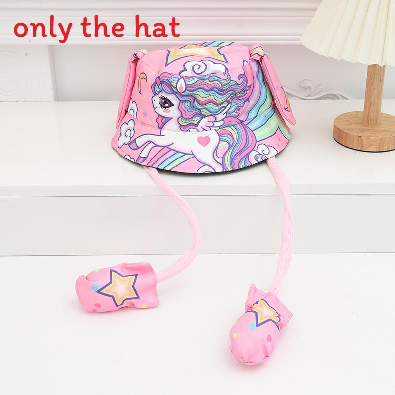 Cartoon Fisherman Hat For Kids With 3d Ears And Stitch Spider Man Print Design Summer Sun Protection Cotton Polyester