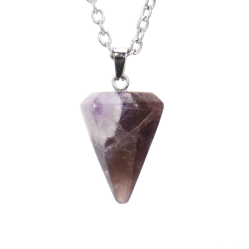 Natural Stone Crystal Cut Tapered Hexagonal Pillar Bullet Head Pendulum Necklace Pendant N631