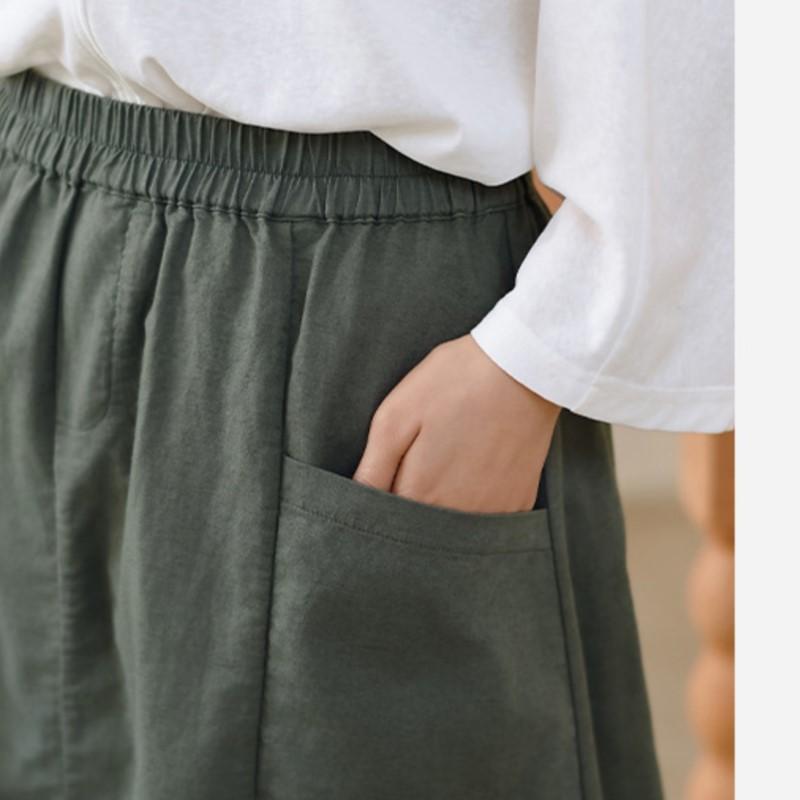 Johnature Fuste vintage pentru femei, cu linie A, culoare uni, talie elastică, mozaic, buzunare, fuste casual de primăvară pentru femei