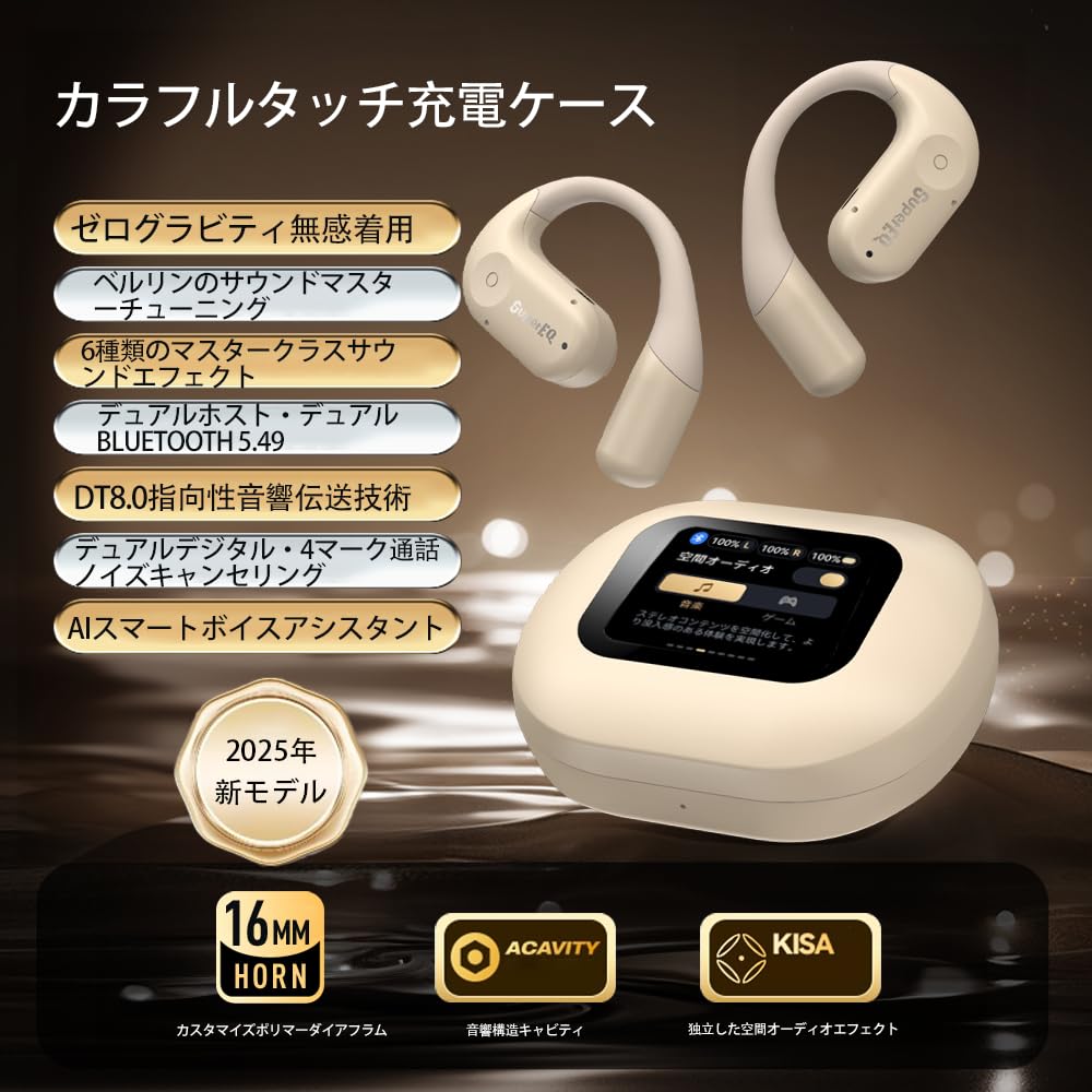 Bluetooth 5.3 Open-Ear Earbuds with Multi-Function Touchscreen, Find Your Earbuds, Multi-Function Display, Deep Bass, Sweat and Splash Resistant,