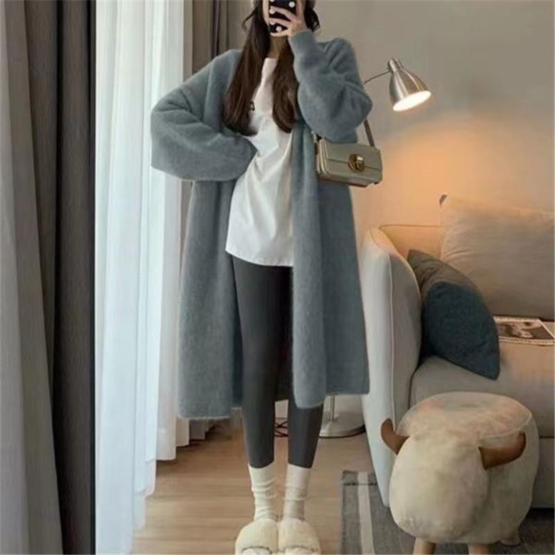 Wool knitted cardigan women's autumn and winter new loose retro lazy style long sweater jacket