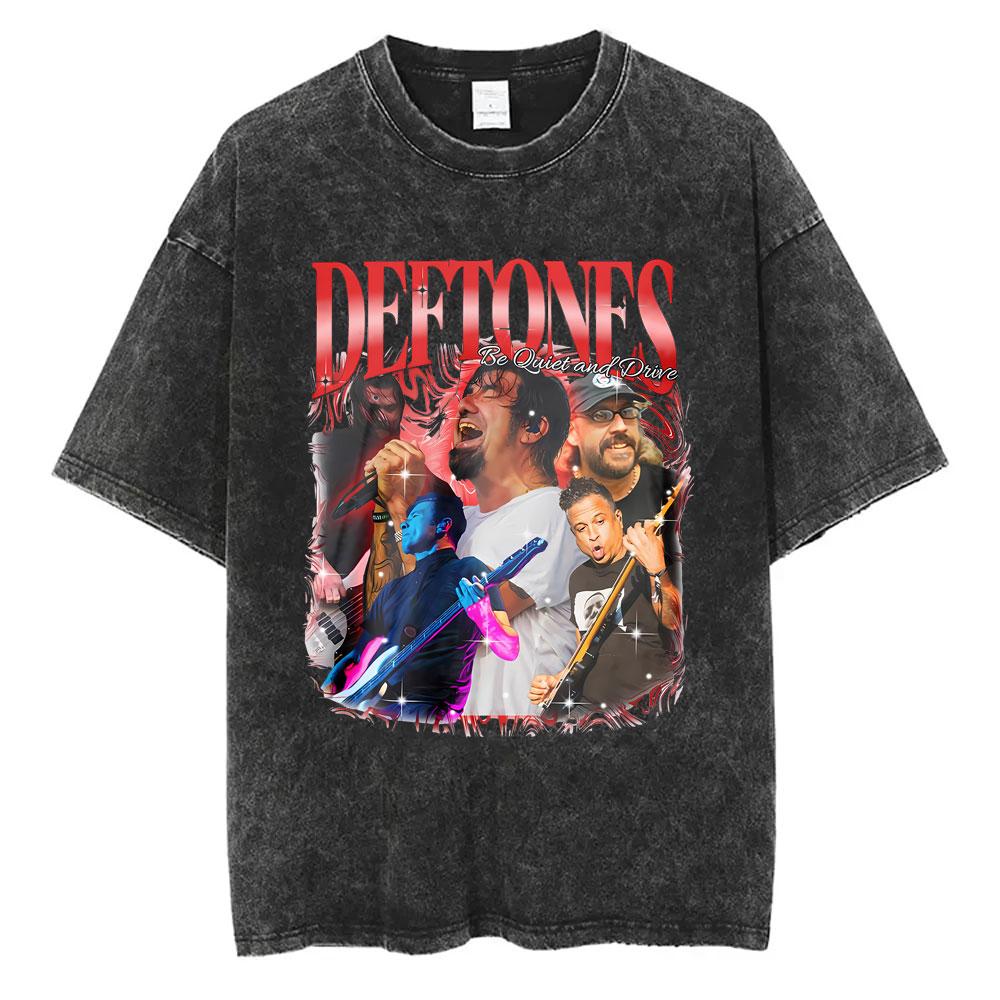 Washed Vintage Rock Band Deftones Cat Graphic Tshirts Men Alternative Heavy Metal Short Sleeve T Shirts Male Retro Streetwear