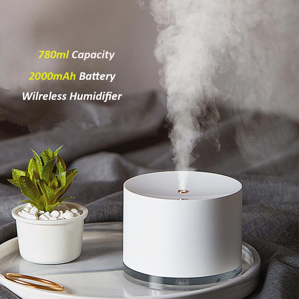 780ml Wireless Air Humidifier 2000mAh Battery USB Rechargeable Humidificador Heavy Fogger Portable Water Diffuser Mist Maker